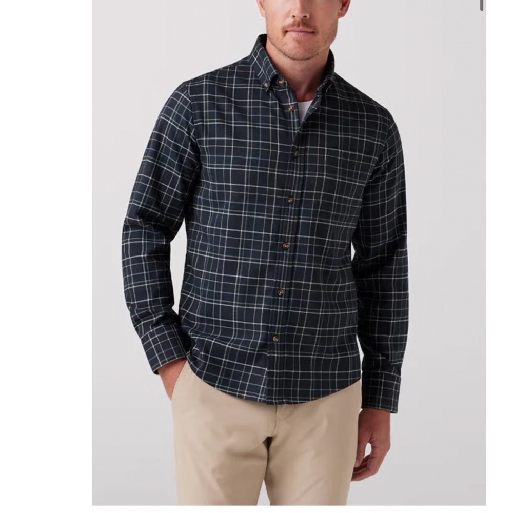Mizzen+Main Mens Navy Plaid City Flannel Trim Fit Button Down Shirt 1WS-1874 XL